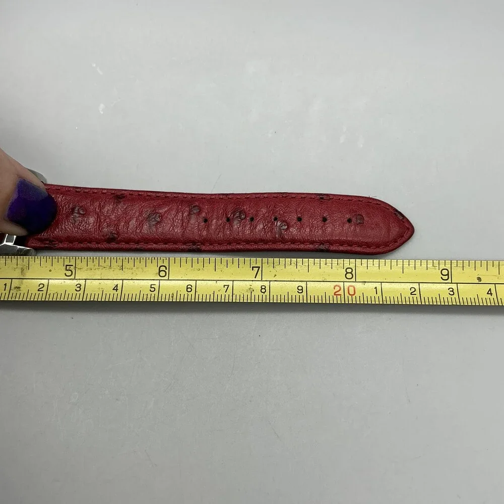 Croton Womens Watch 33mm Silver Tone Red Cushion Ostrich Leather New Battery